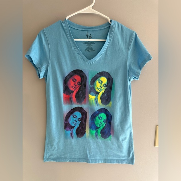 Lana Del Ray Paradise T Shirt Women’s Size Large Blue Short Sleeve Cotton V Neck - Picture 1 of 6